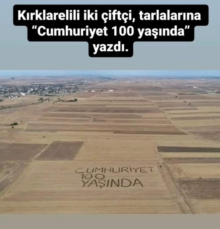 Kırklareli'nde En Anlamlı 100. Yıl Kutlaması! İki Çiftçi Tarlalarına "Cumhuriyet 100 Yaşında" Yazdı