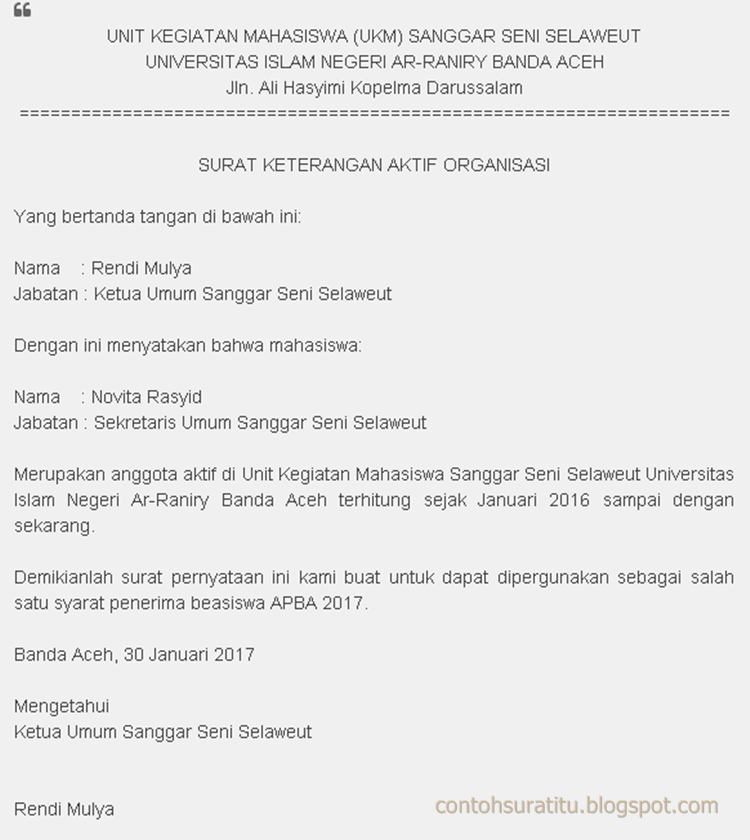 Contoh Surat Keterangan Aktif Anisasi Hmi Contoh Surat