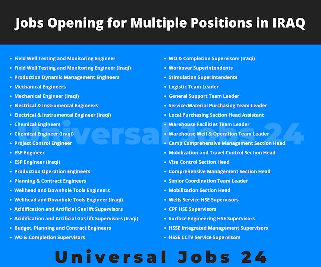 Jobs Opening for Multiple Positions in IRAQ