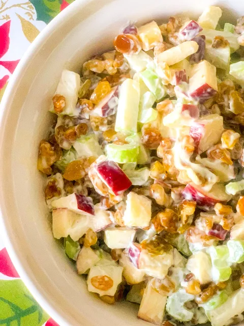 The Waldorf Salad recipe is straightforward and delicious and can be made with ingredients from your pantry.  It is ready in 15 minutes and easy for family gatherings or potlucks.