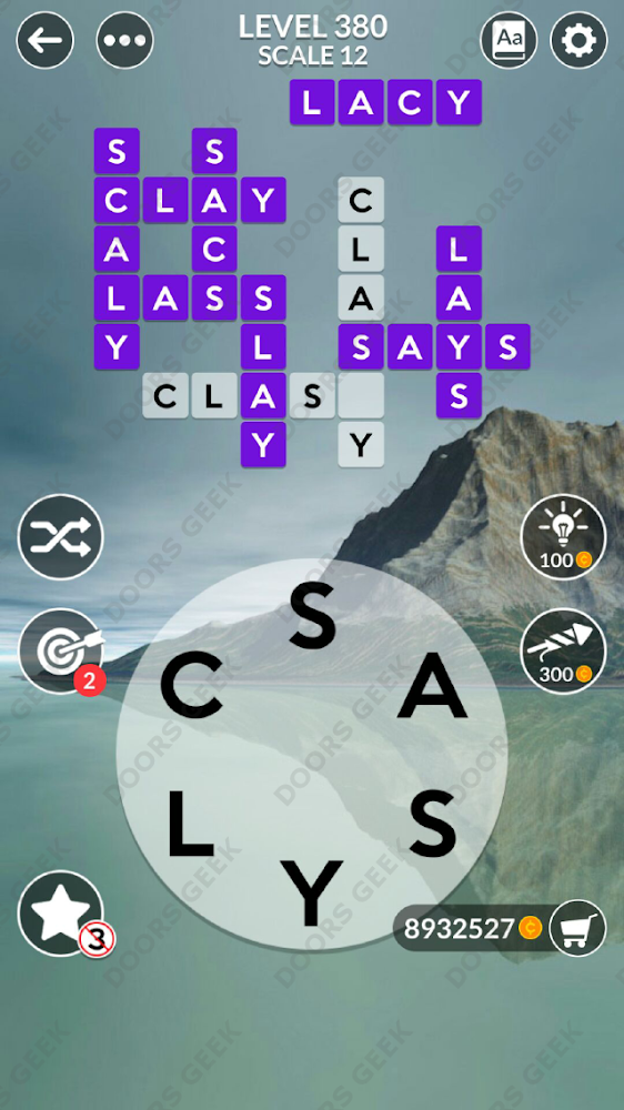 Wordscapes Level 380 answers, cheats, solution for android and ios devices.
