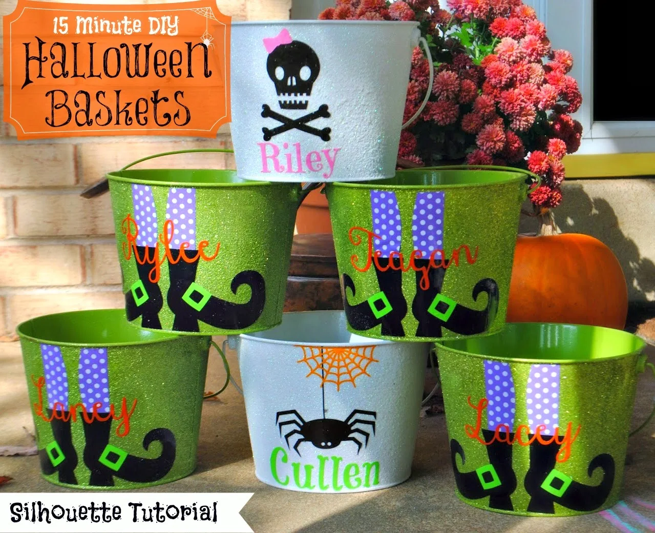 DIY, do it yourself, halloween, buckets, cheap, 15 minute, Silhouette tutorial, Silhouette Studio