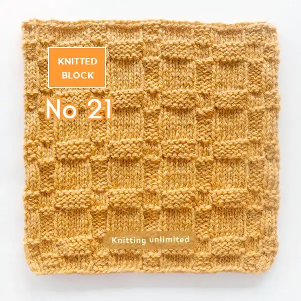 Knitted square pattern No 21. Waffle Rib is a textured stitch pattern that creates a raised, waffle-like texture.