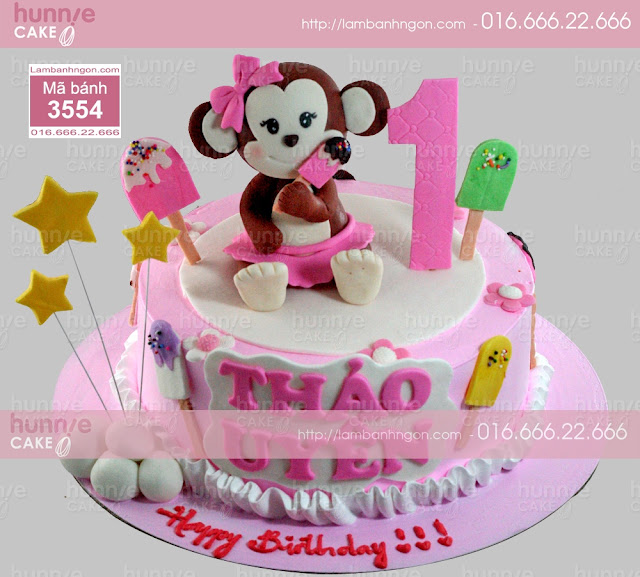 Bánh con khỉ đẹp - tặng sinh nhật bé gái