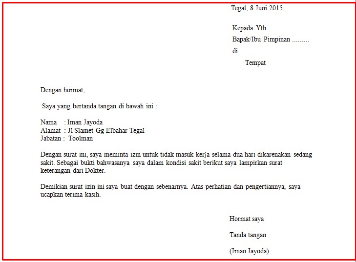 Contoh Surat Izin Sakit Dalam Bahasa Jawa Contoh Surat