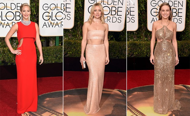 Jennifer Lawrence, Kate Hudson e Brie Larson apostaram em looks com a barriga de fora (Foto: AFP)