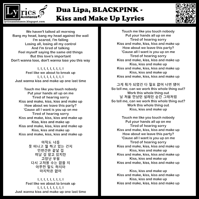 Dua Lipa, BLACKPINK - Kiss and Make Up Lyrics | lyricsassistance.blogspot.com
