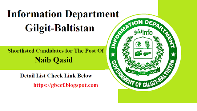 Information Department Gilgit-Baltistan  Shortlisted Candidates for The Post of Naib Qasid (BPS-01) 