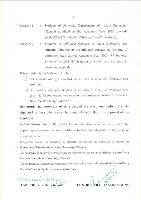 Permitting Students to Complete the Arrear Courses- Anna University Notification