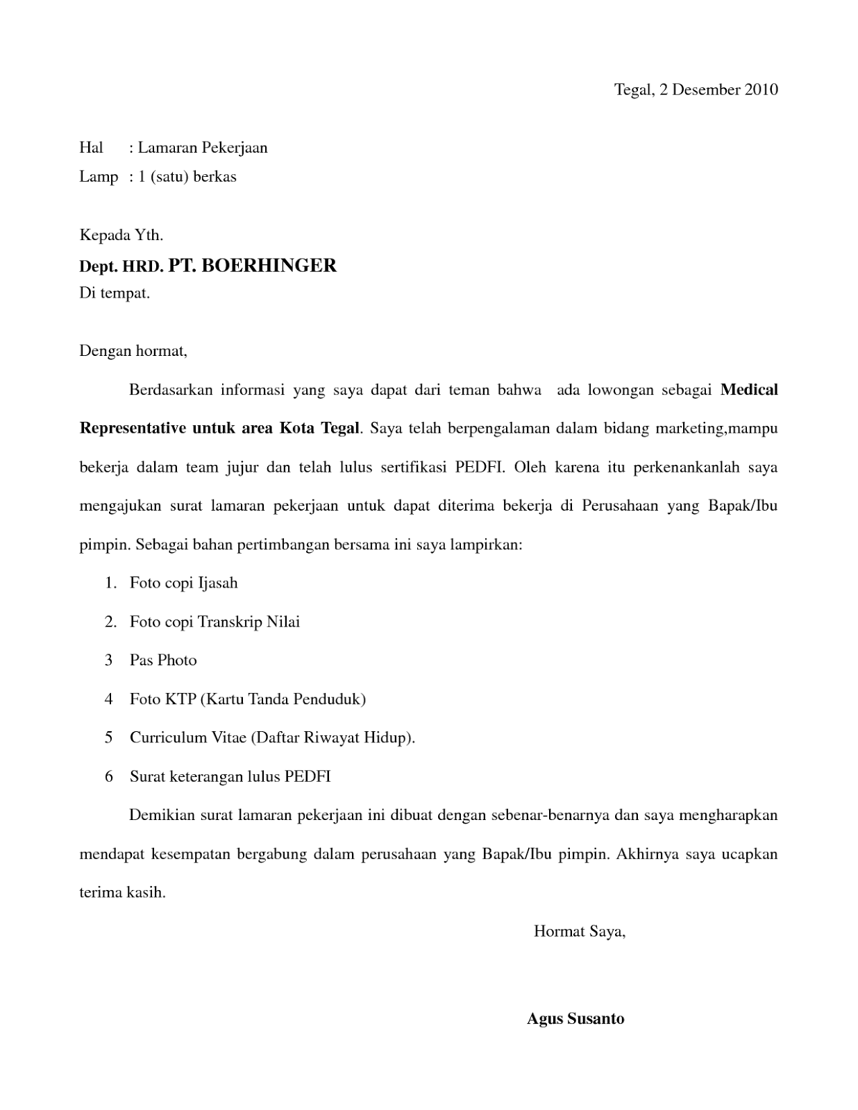 Surat Lamaran Kerja