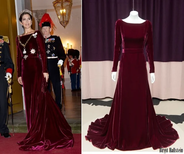 Crown Princess Mary wore a burgundy velvet gown by Birgit Hallstein