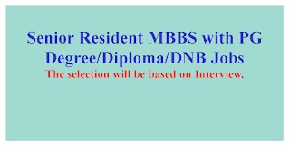 Senior Resident MBBS with PG Degree/Diploma/DNB Jobs