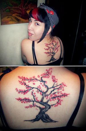 cherry blossom tree tattoo on back. cherry blossom tree tattoo on