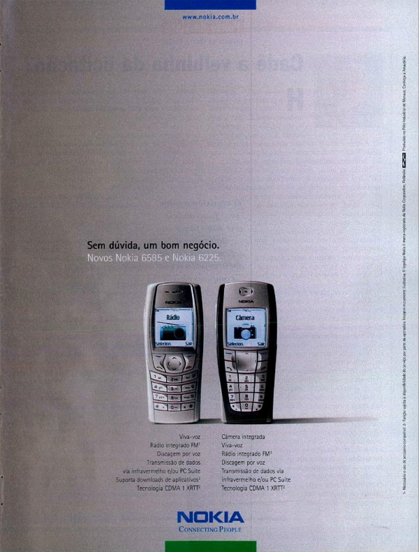 Propaganda da Nokia promovendo os celulares 6585 e 6225 no ano 2004
