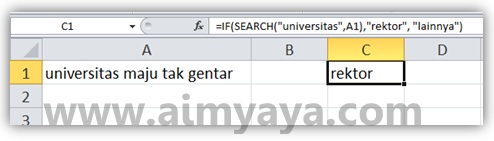  Gambar: Contoh penggunaan fungsi SEARCH() yang digabung dengan fungsi IF()di Microsoft Excel