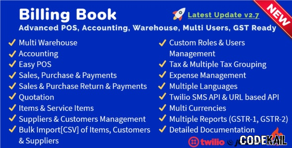 Billing Book v2.9 nulled - Advanced POS, Inventory, Accounting, Warehouse, Multi Users, GST Ready