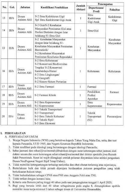 Penerimaan Calon Dosen Non PNS Universitas Hasanuddin Tahun 2020