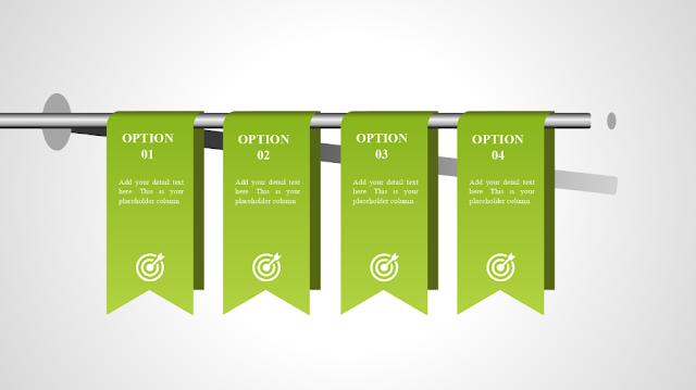 4 Animated Hanging Ribbon Options Infographic Slide Design in PowerPoint Templates