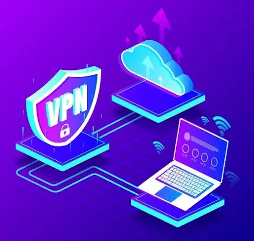 vpn 보안형태를 보여주는 노트북과 클라우드, vpn 일러스트