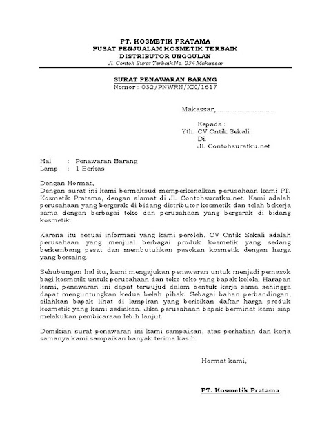 Contoh Surat Penawaran Produk Kosmetik (via: contohsurat.co)