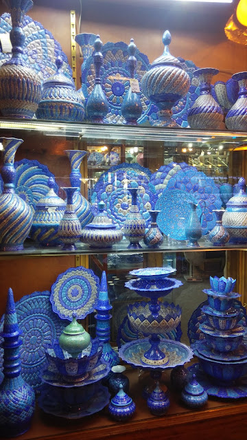 Blue ceramics for sale, the Bazar of Isfahan - Iran