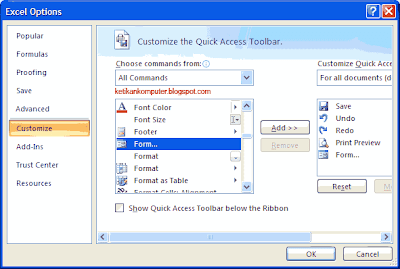 menambahkan ke quick access toolbar