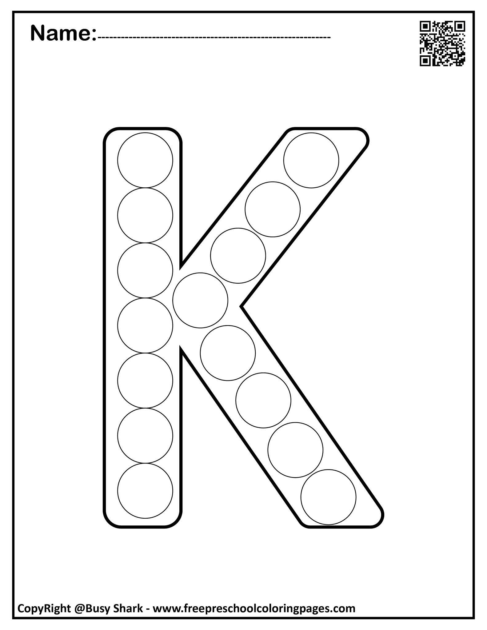 set of letter k 10 free dot markers coloring pages