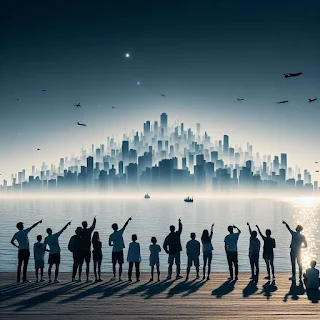 people pointing at the sky, observing the phenomenon