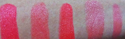 Coral lipsticks swatches 1