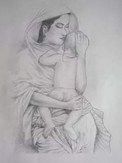 Itt is a sketch depecting aemence love between a mother and her child. In the sketch the mother s holding her baby tightly showing her love and care.