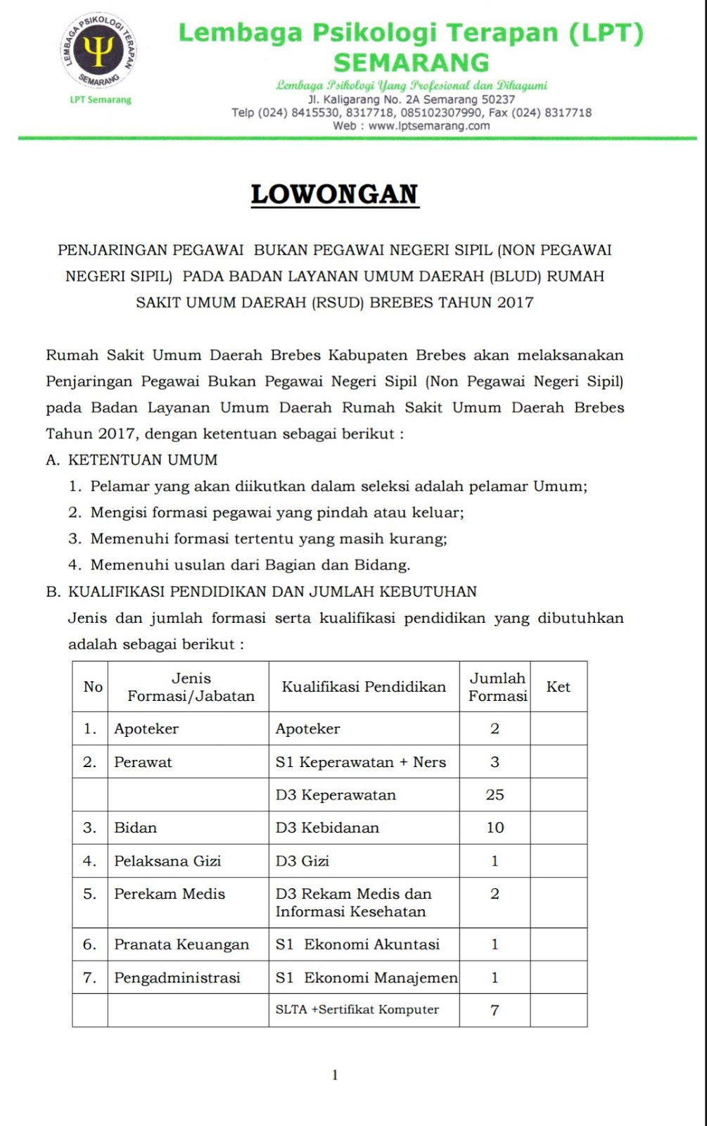 Lowongan Kerja Medis Terbaru di RSUD Brebes Tahun 2017