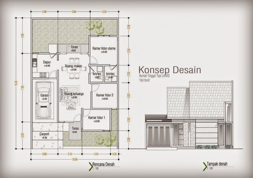 Denah rumah ukuran tanah 10 x 20 m: Desain rumah minimalis modern 10 x