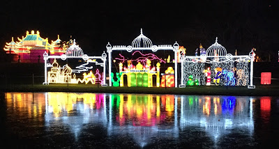 Pic of huge building lanterns reflected in ice-covered water