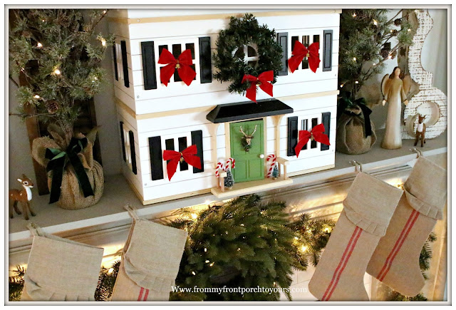 French Country Farmhouse -Christmas Mantel-Grain Sack Christmas Stockings-Hearth & Hand-Doll House-From My Front Porch To Yours