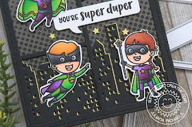 Sunny Studio Stamps: Comic Strip Speech Bubbles Dies Super Duper Cityscape Border Dies Card by Juliana Michaels