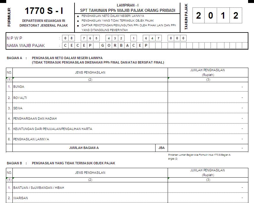 Formulir Spt Tahunan Pph Orang Pribadi 1770 S Tahun 2013 