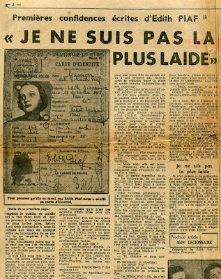 Edith Piaf - France Dimanche - Premières confidences écrites d'Edith Piaf - France - 1949