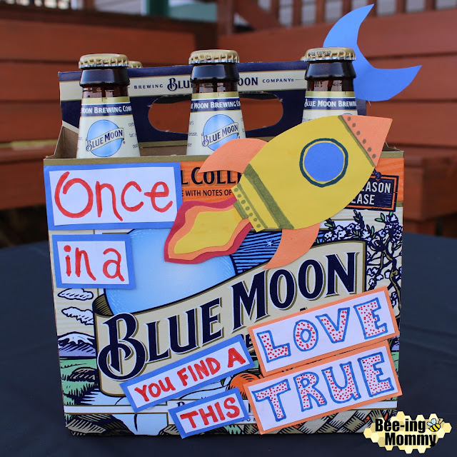 Decorative beer box, decorative beer box gift, decorated beer, decorated beer box, beer box art, beer gift, gift, gift for him, gifts for him, creative gifts for him,  blue moon, blue moon beer, DIY, DIY Beer, Valentine's Day, Valentine's day gift, Valentine's day gift for him, saying, blue moon sayings, moon sayings, sayings about the moon, sayings for beer box, Once in a blue moon you find a love this true, once in a blue moon, once in a blue moon saying, craft, beer craft, decorative box,