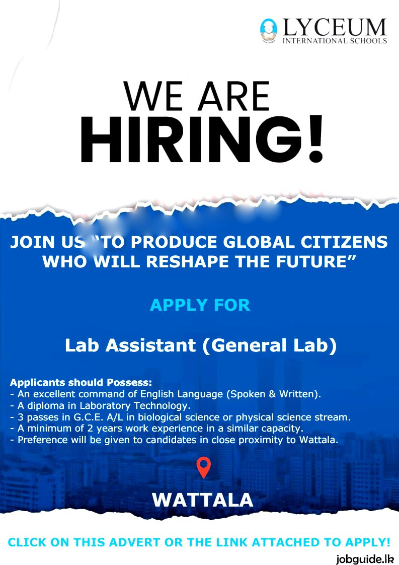 Lab Assistant Job in November 2022 Sri Lanka