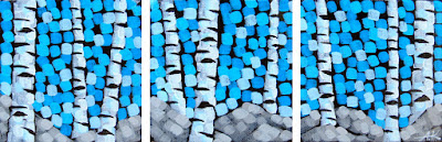 Blue Landscape Triptych, Sivertson Gallery, Aaron Kloss Painting, Pointillism