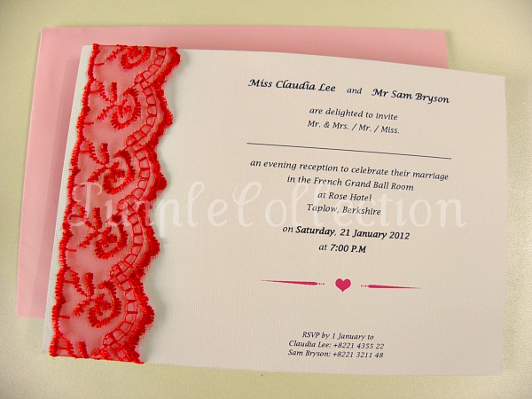 Lace Theme Wedding Invitation Card, wedding invitation card, lace theme card, lace card, lace invitation card, wedding card, handmade card, red