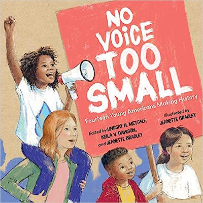 Cover of No Voice Too Small showing children with megaphones and rally signs.