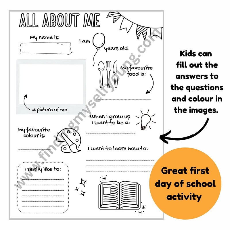 all about me back to school questionnaire sheet for kids