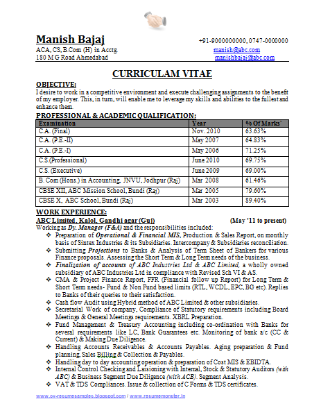 CA Professional Resume Sample Free Download CA Professional Resume Sample Free Download