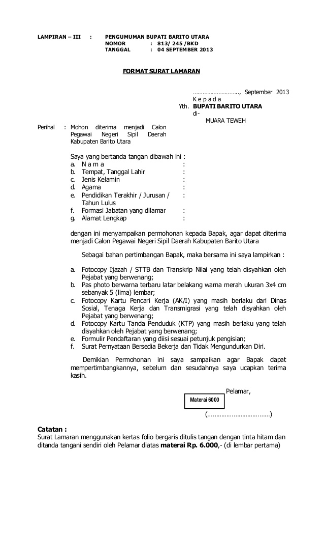 10 Surat Lamaran Kerja CPNS - ben jobs