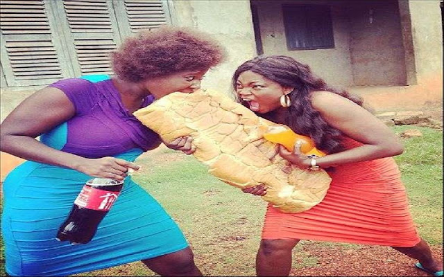 Lol.. Watch Mercy Johnson and Funke Akindele Fighting Over Bread In The Public