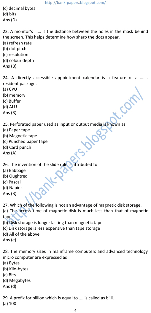 computer knowledge for banking exam