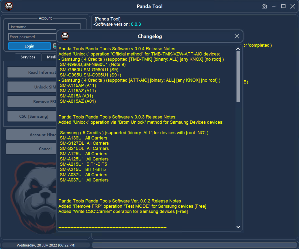 Panda Tools V0.4 Free Download We provide fast unlock Solutions Panda Tools V0.4, Change CSC, FRP Bypass, Remove User lock