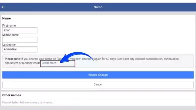 Facebook Name Change Step 5