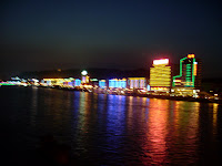 Buildings at night along the Yellow River